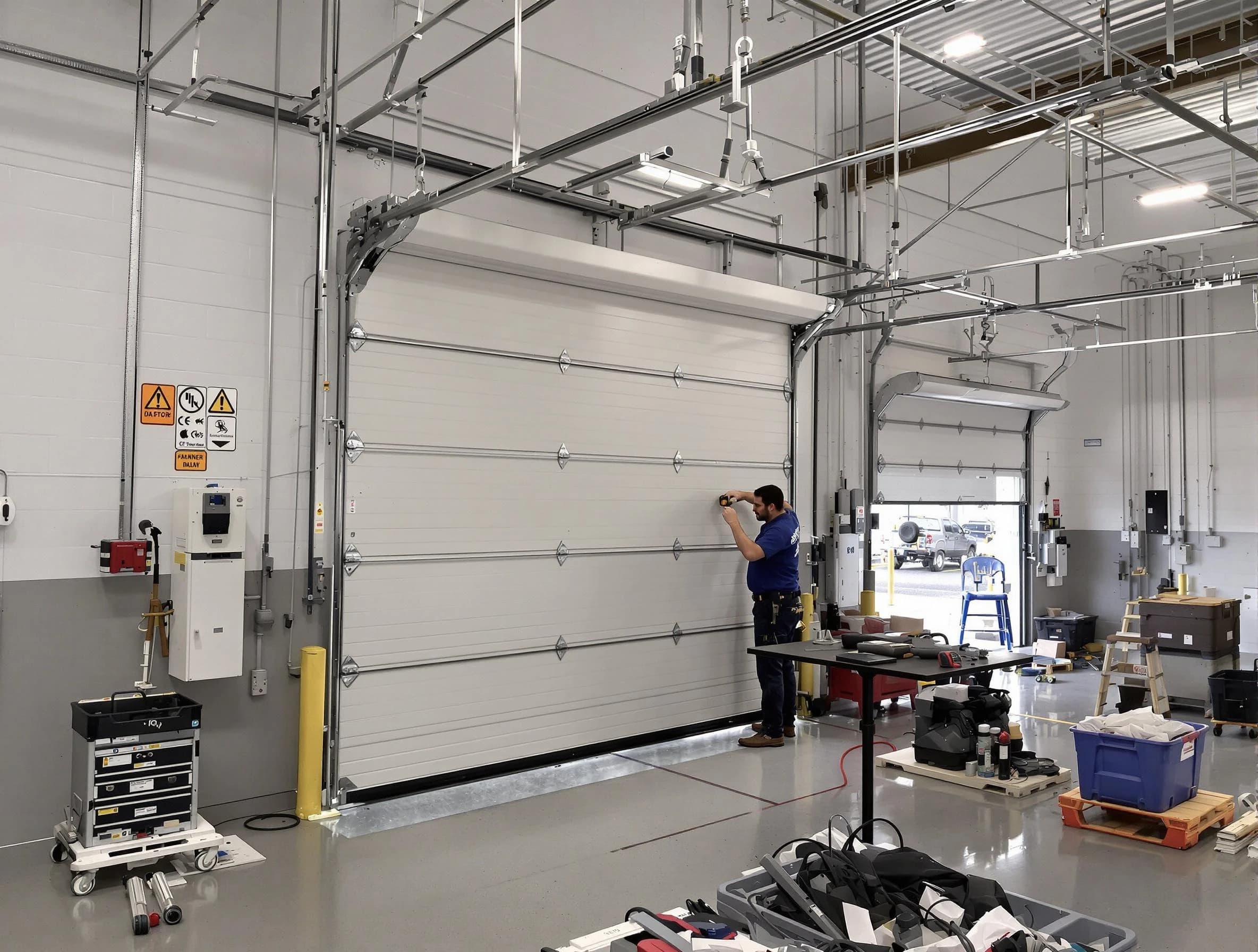 Commercial garage door repair being performed by Milton Garage Door Repair expert in Milton