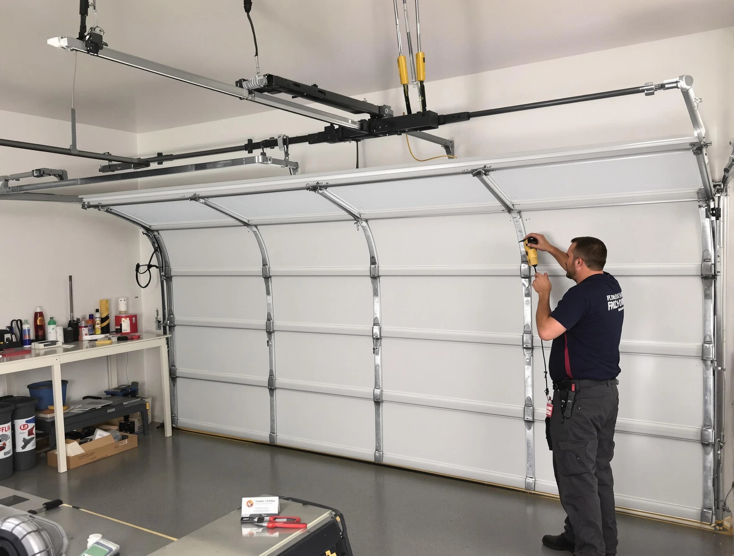 Milton Garage Door Repair certified technician performing overhead door system repair in Milton