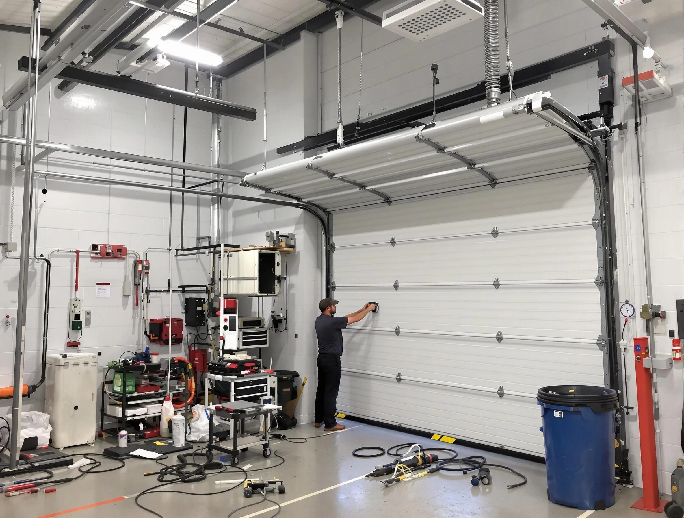 Milton Garage Door Repair certified technician performing commercial door repair at a Milton business facility