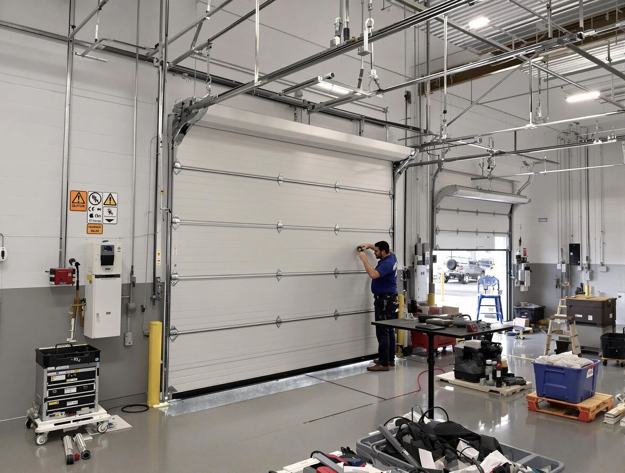 Commercial garage door repair being performed by Milton Garage Door Repair expert in Milton