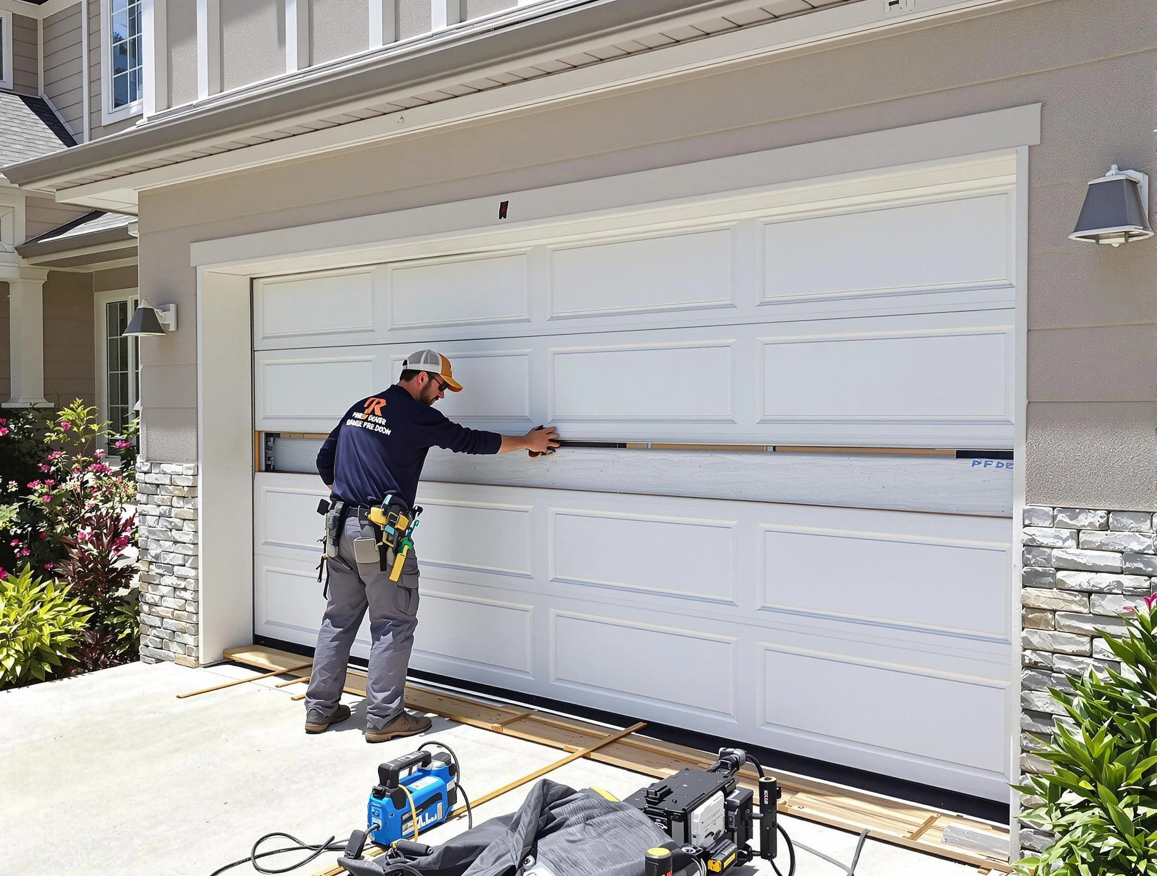 Milton Garage Door Repair team performing complete garage door replacement at Milton residence