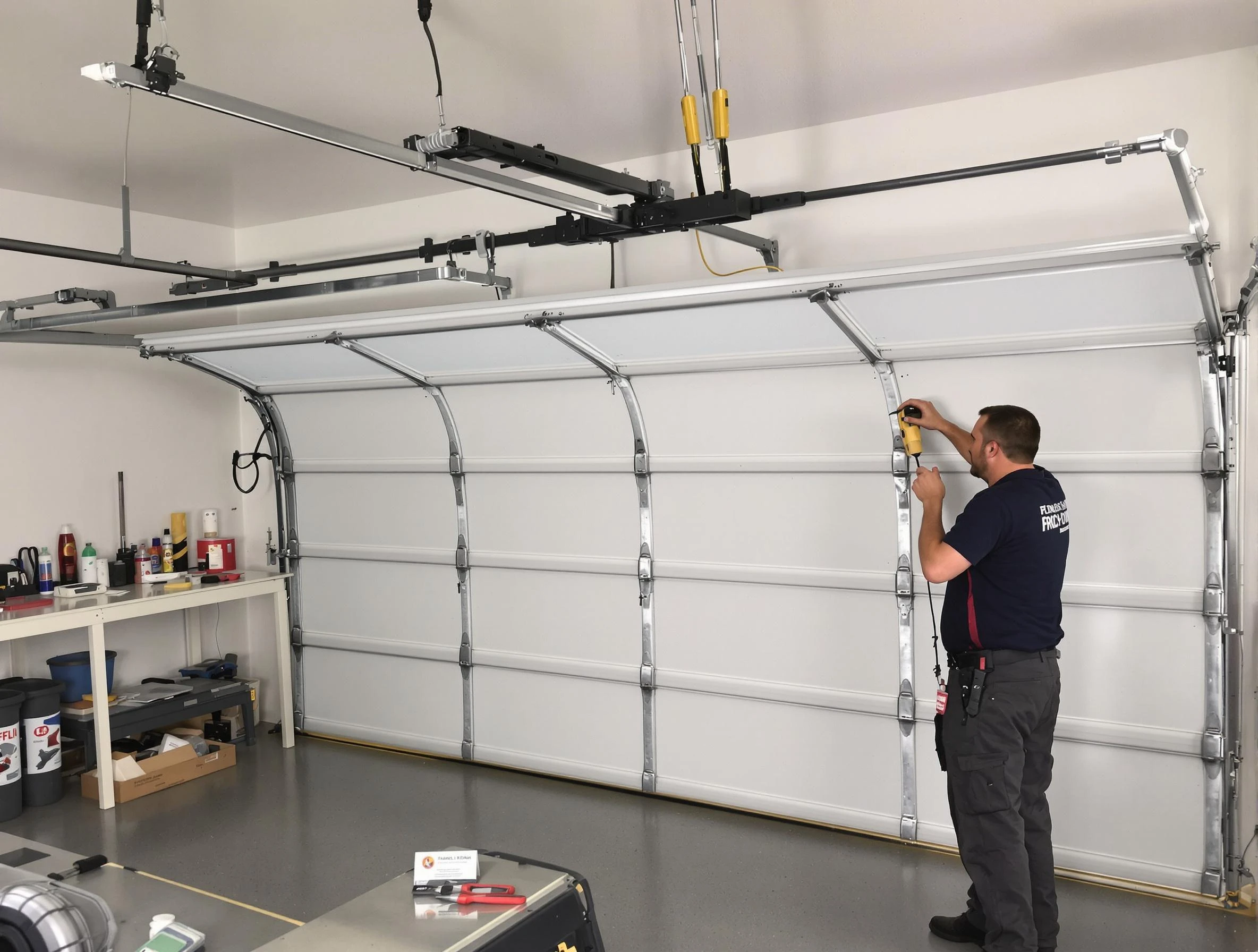 Milton Garage Door Repair certified technician performing overhead door system repair in Milton