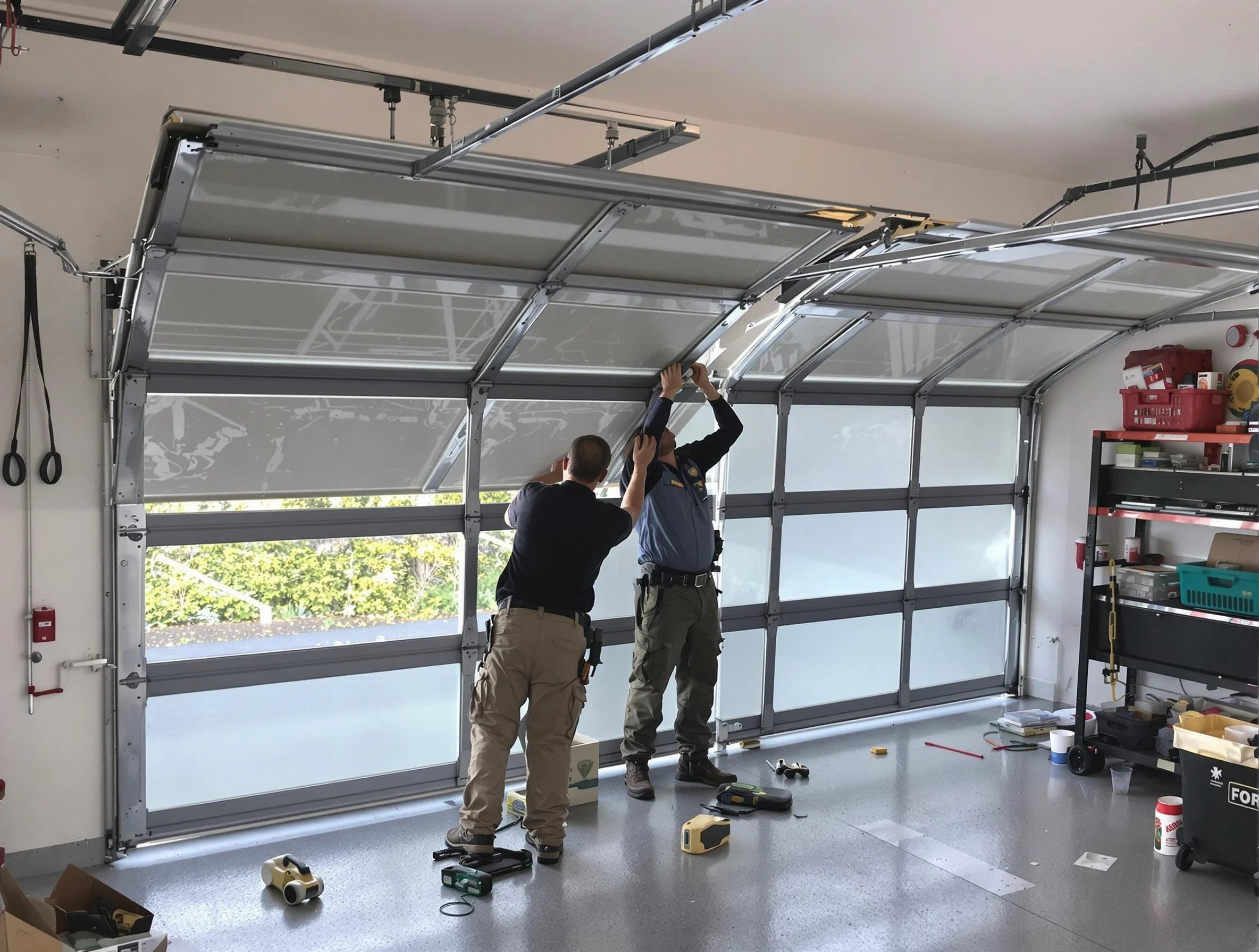 Milton Garage Door Repair expert performing precise panel replacement on Milton garage door