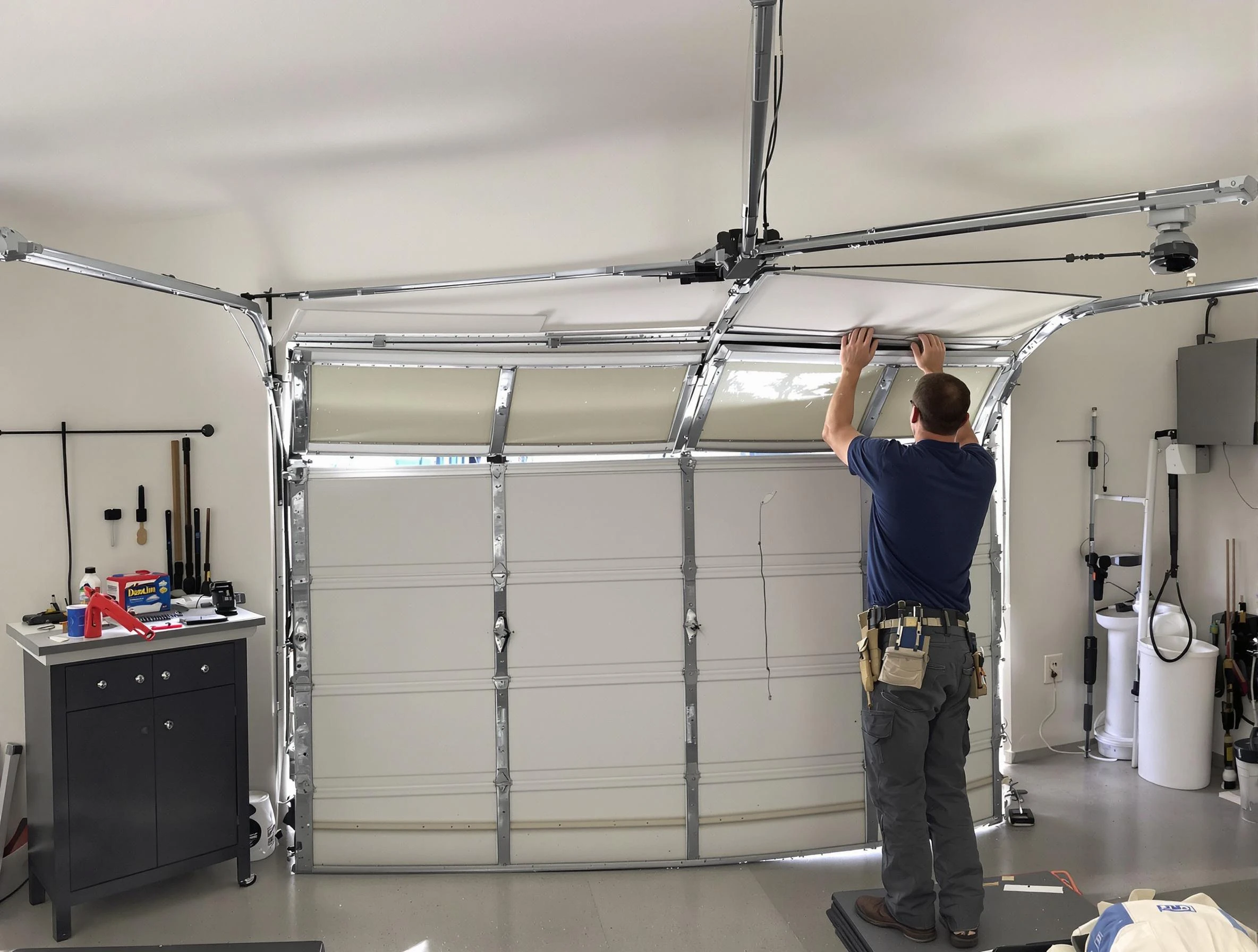 Milton Garage Door Repair specialist performing precise section replacement on Milton garage door