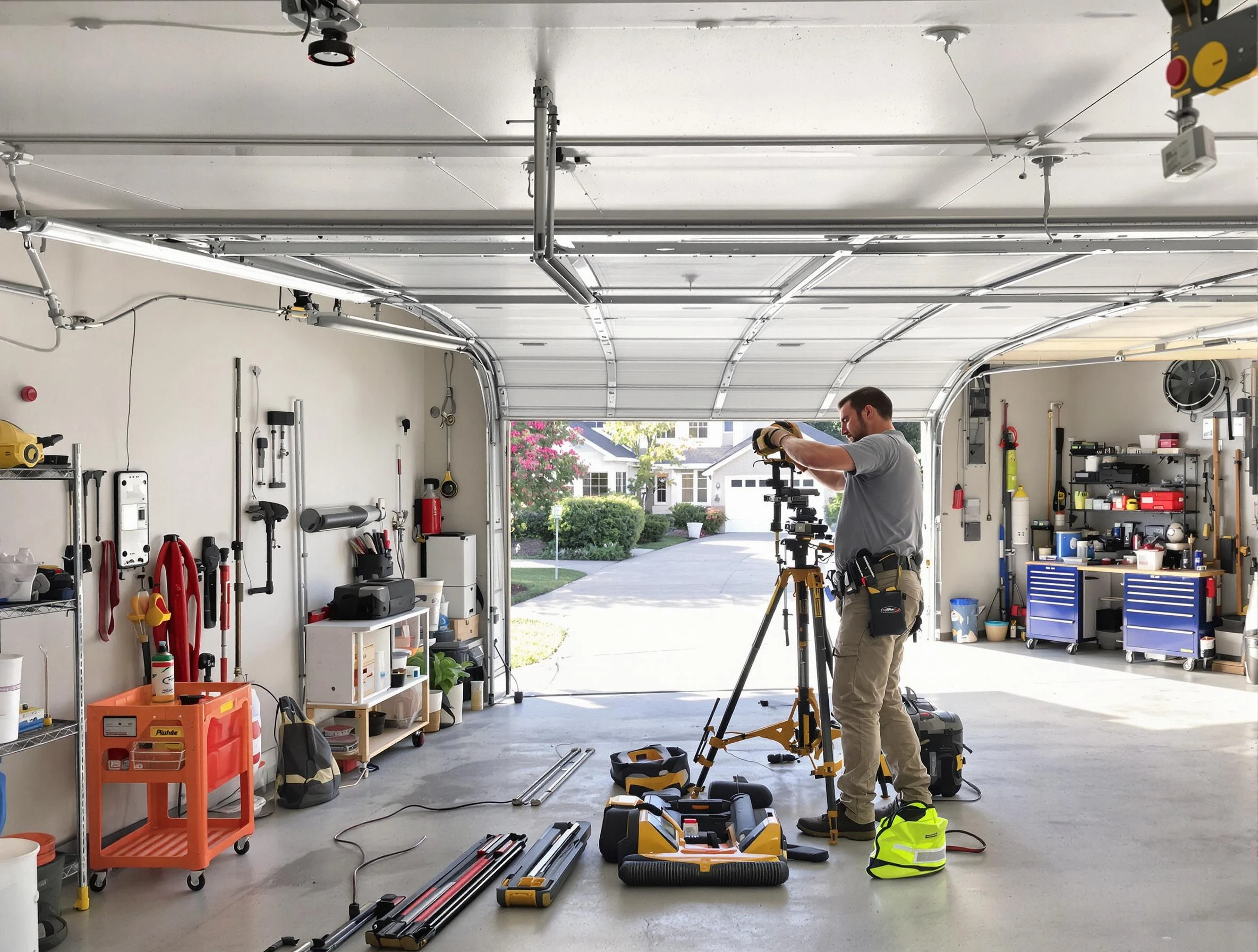 Milton Garage Door Repair specialist performing laser-guided track alignment in Milton